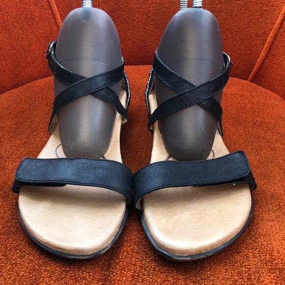 Aetrex Womens Brenda Sandals size 7 ES600W Black Tan Beaded Flat Adjustable - Picture 3 of 11